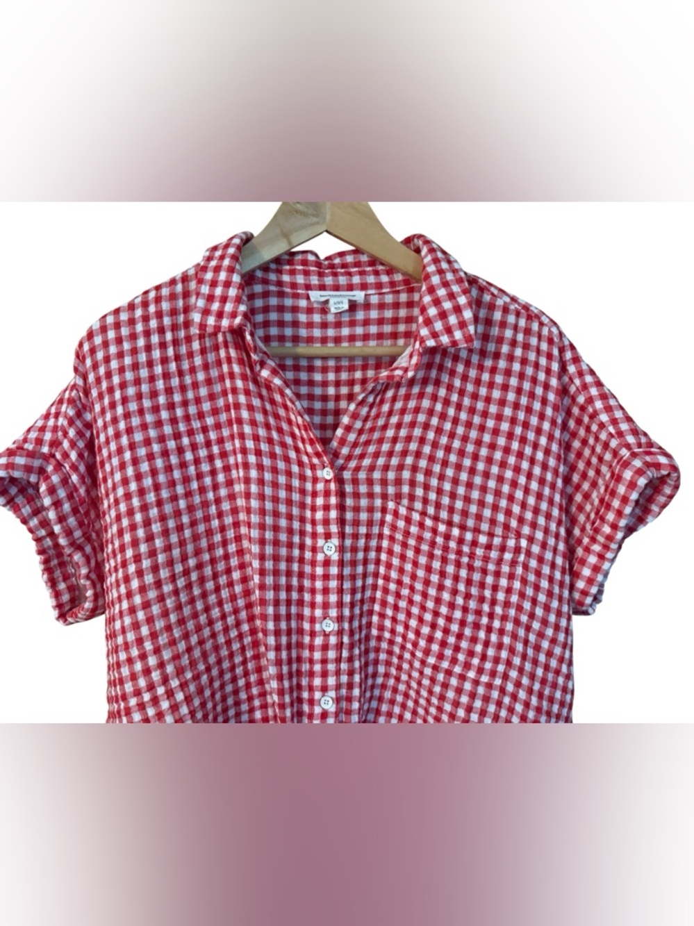 beachlunchlounge Cotton Cropped Tie Red and White Gingham Top Shirt Summer - Picture 3 of 10